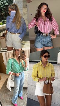 Inspirações de Looks 💕  #outfits #color #fashion #casual #camisa #jeans #shortjeans #alfaiataria #look #verao2025 #summer #inspiracaodelook #inspiration