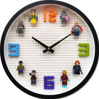 Bring a touch of fun and innovation to your walls with this 3D Building Blocks Superhero Doll Wall Clock. Crafted with a metal construction, this wall clock features a silent movement, 30 cm width, 1.3 g weight, 30mm thick plate, round shape, cartoon pattern and organic glass movement. Perfect for your living room, it adds character and charm to any room. This clock is battery powered and features a second scanning movement.