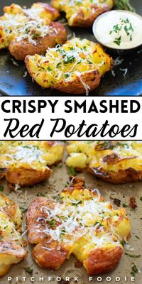 Loaded smashed red potatoes are such an easy side dish that everyone will love. These smashed potatoes make the perfect appetizer, side dish, or party food that will become a fast favorite. These smashed potatoes are so easy to make and taste amazing too. They're crispy on the outside while still being buttery and soft on the inside--the perfect combo! Loaded smashed red potatoes are made with ingredients you already have in your kitchen and are even easier than making mashed potatoes.