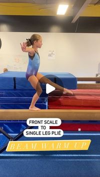 Amber Orr on Instagram: "Beam Warm Up! 1. Suitcase Carry challenges balance by offloading the weight. Start with flat feet and work up to relevé. Remember you can always go up in weight, so start light! This is 10 lbs 2. Front Scale to single leg Plié This is the first of several progressions working up to a cabriole which will strengthen balance, stability (think about all our single leg take offs and landings), form and presentation. 3. Assisted press to handstand increase or decrease the incline based on the needs of your gymnast! We will alternate this warm up with one other for about a month before changing it up. Stay tuned for warm up #2"