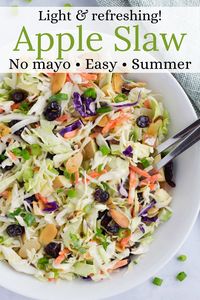 Enjoy the sweetness of summertime with our delectable coleslaw salad, filled with juicy apples, tart cranberries, and a delightful nutty texture. With a refreshing apple cider dressing and no-mayo twist, it's a picnic essential!