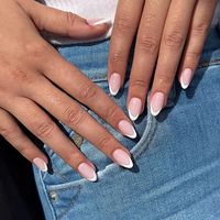 24Pcs/set White Edge Design Nude Color Wearable Press on Nail Full Cover Short Acrylic Almond Fake