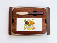 Vintage Cheese Tray, Small Charcuterie, Fruit Basket Tile, Wooden Cheese Board With Knife, Metal Tray, Orange Pineapple, Magnet Knife - Etsy