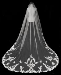 Royal Cathedral Wedding Veil with Alencon Lace and Rhinestones