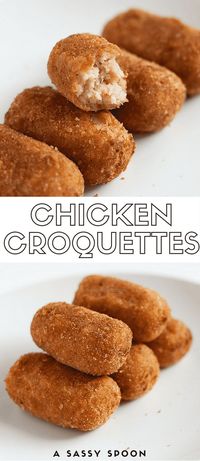 Leftover chicken idea! Make these bite-size croquettes filled with deliciously creamy ground chicken and coated in crispy breadcrumbs. via /asassyspoon/