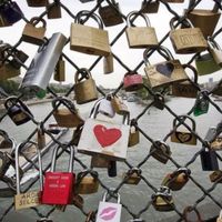 The lock fence in Paris. You lock your lock on it when your married or dating as a symbol to say your going to be together forever! It's like a promise ring for a fence!