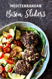 Mediterranean Bison Sliders. Whip up a batch of these feta-olive bison sliders made with Lindsay olives for your next barbecue or summer party. They're a gluten free, low carb, keto friendly lunch or dinner. #bbq #grill #glutenfree #keto #paleo Get the #recipe