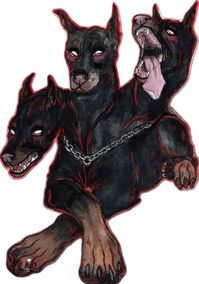 Descriptions of Cerberus vary, including the number of his heads. Cerberus was usually three-headed, though not always. Cerberus had several multi-headed relatives. His father was the multi snake-headed Typhon and Cerberus was the brother of three other multi-headed monsters, the multi-snake-headed Lernaean Hydra; Orthrus, the two-headed dog who guarded the Cattle of Geryon; and the Chimera, who had three heads: that of a lion, a goat, and a snake And, like these close relatives,