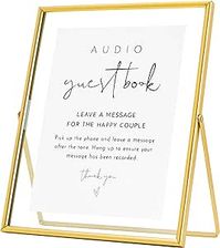 Calculs Wedding Inspo Audio Guest Book Gold Sign Holder Welcome Sign for Photobooth Metal Glass Picture Floating Frames 10x8inches for Party Table Decoration Sign