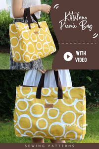 Kitsilano Picnic Bag sewing pattern (with video). This is a versatile and boxy tote bag to sew for picnicking and more! It has large and convenient pockets. It has lots of other uses, like for mothers it would make a great diaper bag sewing pattern or you could even take it to the beach as a beach bag. SewModernBags