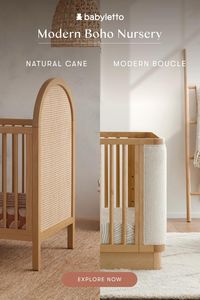 Not your normal boho nursery. Introducing the Bondi Collection, featuring the Bondi Cane Crib, Bondi Boucle Crib, and Bondi dresser. The modern nursery furniture set showcases warm golden tones and natural cane and boucle textures. Choose your perfect crib aesthetic, and create a natural and stylish nursery that feels like you. Need more nursery ideas? Pair either crib with a modern boucle recliner, and accent the space with woven fixtures and neutral abstract art.