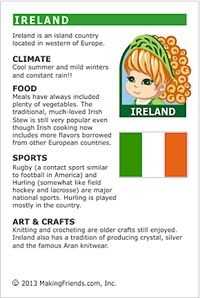 MakingFriends Facts about Ireland Printable Thinking Day fact card for our passports. Perfect if you chose Ireland for your Girl Scout Thinking Day or International Night celebration.