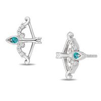 Enchanted Disney Merida Blue Topaz and 1/20 CT. T.W. Diamond Bow and Arrow Stud Earrings in Sterling Silver