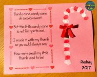 candy cane poem and thumbprint Christmas card for parents