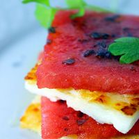 Watermelon and haloumi stack with Cyprus black salt recipe