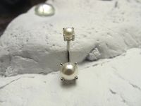 Beautiful 14g Pearl Prong Set Belly Button Ring  (10mm)(B09S)