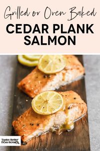 Grilling season is here, and you've got to try this Cedar Plank Salmon! Fresh salmon with a brown sugar Dijon glaze, cooked perfectly on cedar planks. Whether you use a pellet grill, Traeger, or even your oven, this recipe delivers a healthy, delicious salmon dinner that screams summer. Super easy and absolutely restaurant-worthy! via @betrfromscratch