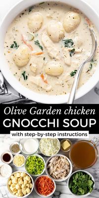 If you love chicken and gnocchi soup at Olive Garden, you are going to LOVE LOVE LOVE this recipe. This homemade version tastes even better than the popular chain restaurant and comes together all in one pot in less than 30 minutes! It's filled with shredded chicken, pillowy gnocchi, and tender veggies in a super creamy, herb-filled broth.