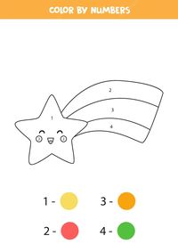 Premium Vector | Coloring page with cute kawaii rainbow star. color by numbers. math game for kids.