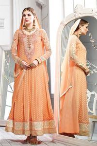 Orange Georgette Churidar Suit and Chiffon Dupatta - DMV13012