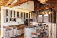 Need kitchen inspiration? Well we've got you covered with this Arizona Ranch house kitchen! Check out more home projects featuring our reclaimed wood products www.trestlewood.com! Cabinet Details: Antique Gray Barnwood. Ceiling Details: Mushroomwood! Photoset #23231