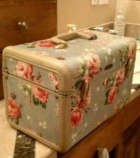 Vintage Train Case, with fabric glued on it with mod podge. - I LOVE this AND have an old train case like it!....you know what I'll be doing with it!