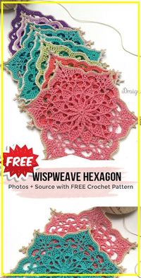 crochet Wispweave Hexagon Doily free pattern - crochet Doily easy pattern via @shareapattern.com