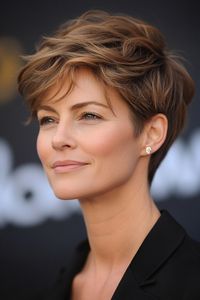 Click for More ➡️ | Save for Later ❤️  Tousled layers create a relaxed, effortless style. Sandy brown is a versatile, flattering color choice. (Tousled Pixie with Sandy Brown - Pixie Hairstyles For Women Over 40)