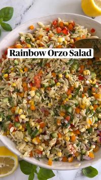 This Rainbow Orzo Salad makes the perfect summer side dish! Loaded with colorful veggies, fresh herbs and tender orzo pasta, all tossed together with a delicious lemon herb dressing and easily made in just minutes!