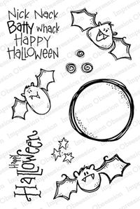 Cling stamp from Impression Obsession featuring bats with the phrases "Nick nack batty whack" and "Happy Halloween"!