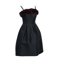 1960's Nina Ricci Black Couture Dress with Mink Trim For Sale at 1stDibs