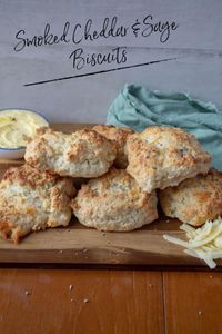 Smoked Cheddar & Sage Biscuits are easy to make. This recipe combines smoky cheese with sage to create tender drop biscuits. They're amazing fresh from the oven with salted butter. #biscuits #recipe