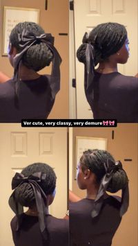 Bow style on locs, Bow style, Locs, Loc bun, Bun with bow