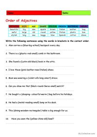 Order of Adjectives: Practice genera…: English ESL worksheets pdf & doc