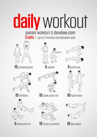 A simple no-equipment workout for every day: nine exercises, ten reps per set. Visual guide: print & use.