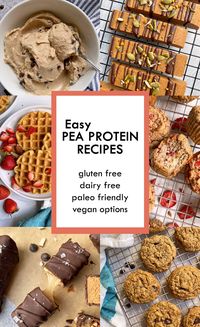 A collection of the BEST pea protein recipes; from pea protein muffins to cookies, protein bars and energy bites. All recipes are gluten free and dairy free. #peaprotein #proteinrecipes #glutenfreedairyfree