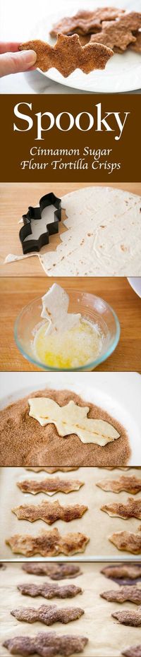 Cinnamon Sugar Tortilla Crisps, EASY #Halloween treat! Crispy cinnamon sugar…