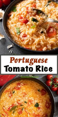 An authentic rice dish from Portugal that you can easily make at home! Portuguese Tomato Rice (Arroz de Tomate) is a flavorsome side dish that you can serve with meat, fish, or seafood.  And the best part?  It's ready in 30 minutes!  Delicious!