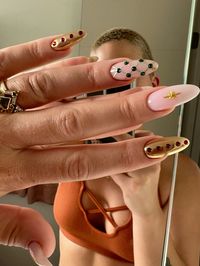 Nails by @gellygirlnails Almond Shape Nails Gold Gemstones Italian Inspired Nails #NailArt #NailDesign #gemstones #opulence #goddess #queen #leonails #goldnail #leo