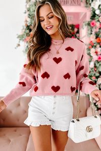 How Sweet Is This Pink & Red, Heart Knit Sweater?! It'd Be Perfect For Valentine's Day! $48, FAST AND FREE US SHIPPING!