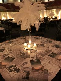 Table Toppers created from newspaper clippings from 1917-2017 for a 100 anniversary gala.