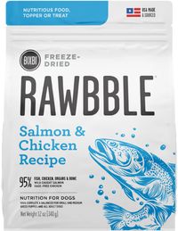 Made with Wild-caught Salmon, Free-range, USA-sourced Chicken and Select Fruits and Vegetables. 98% Meat & Organs Grain Free & Gluten Free No Animal Meal No Added Hormones or Antibiotics No Added Fillers or Flavorings No Artificial Preservatives or Colors No Rendered By-products Available in Small, Medium &