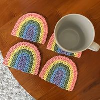 These are cute and colorful crochet rainbow coasters that will help brighten up your room or your table :) The size is approximately 5inx4in. Each coaster may vary slightly in size, shape, and color since they are handmade. Price: 1-2 coasters $6.5 each            3-4 coasters $6 each            5 or more $5.9 each Check out my Instagram @knotduty for all of my latest creations and news. Please do not hesitate to message me with any questions, comments, or concerns!