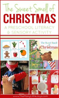 This simple Christmas preschool activity with The Sweet Smell of Christmas is a fun way to get kids thinking about the signs and symbols of Christmas while building vocabulary, practicing matching skills, and engaging their senses.