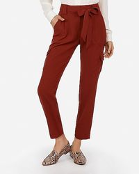 High Waisted Sash Tie Utility Cargo Ankle Pant | Express