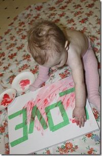 Put tape on canvas, let them finger paint, remove the tape. This would be so cute if you did your little one's name as the word they paint over. Great art to hang in their room!