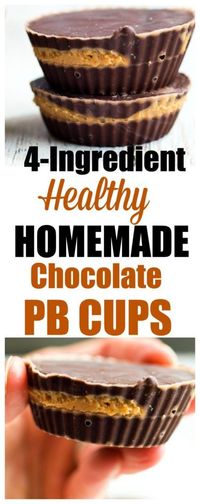 Healthy Homemade Peanut Butter Cups recipe. Just 4 ingredients, easy and healthy homemade candy. Makes a great special treat or dessert!