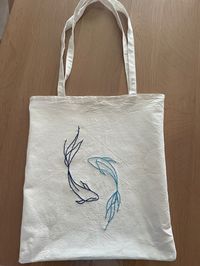 Tote bag hand made, brodery fishs