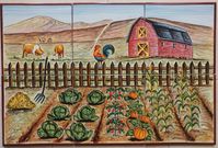 Kitchen Tile Mural Vegetable Garden Farm Scene Rooster Tile - Etsy