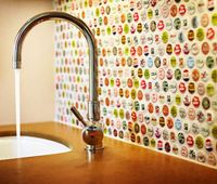 Create a great conversation piece! A bottle cap backsplash! @totgreencrafts